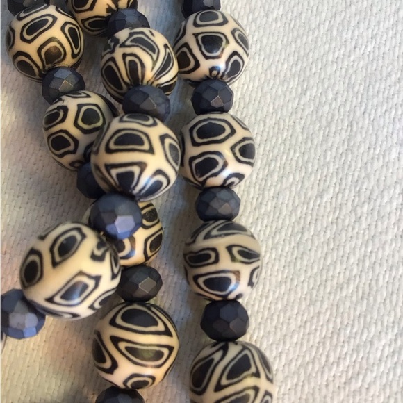 Elegant African Tribal Black, Blue, & White Necklace, Bracelet, & Earring Set - Picture 6 of 9